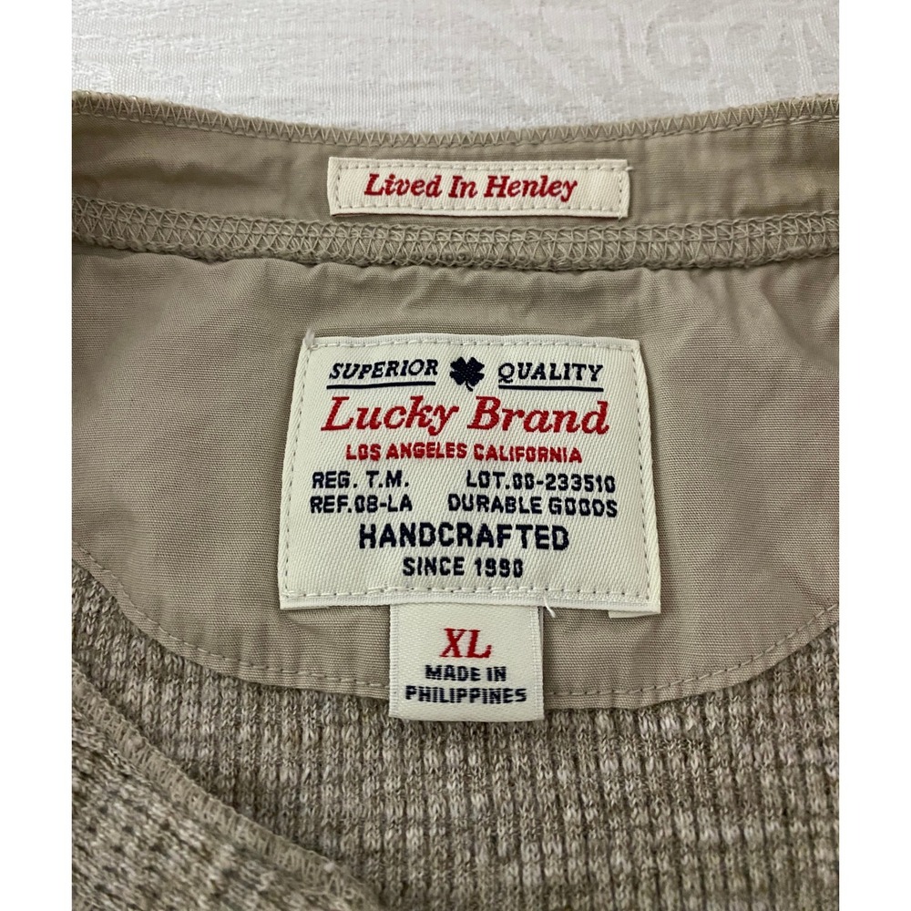 Lucky Brand Mens XL Lived In Henley Waffle Knit Thermal Shirt Tan Long Sleeve - Picture 3 of 4
